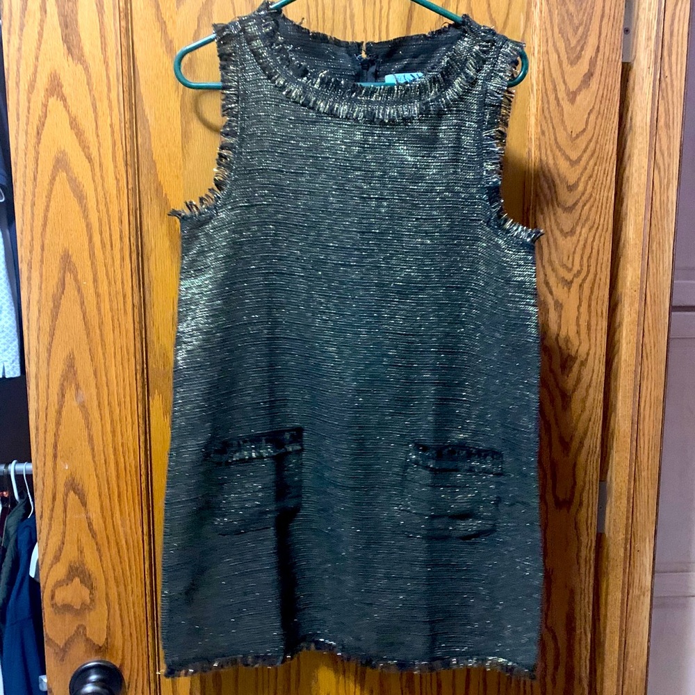 Black/metallic tweed pattern shift dress